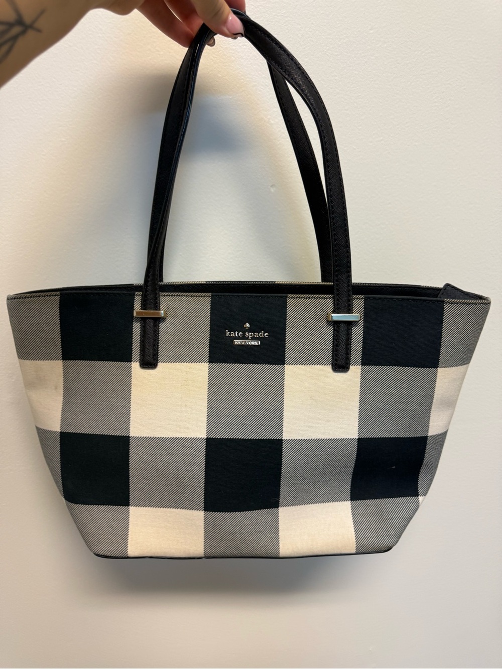 kate spade Black and Cream Buffalo Check Canvas Tote